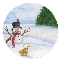 Snowman and Kitty Sticker by 13BlackCatsDesigns Snowman and Kitty Sticker