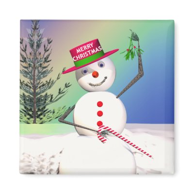 Snowman and Mistletoe Refrigerator Magnet