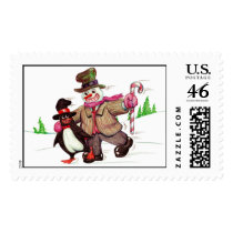 Snowman and Penguin Stamp