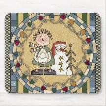 Snowman and Raggedy Doll Christmas Mousepad