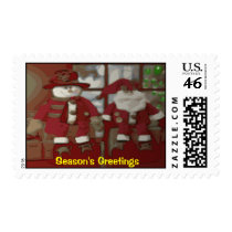 Snowman and Santa Season's Greetings postage by XmasCards_N_Gifts Snowman and Santa Season's Greetings postage