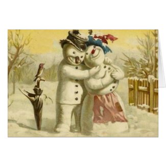 Snowman and snowwoman christmas card
