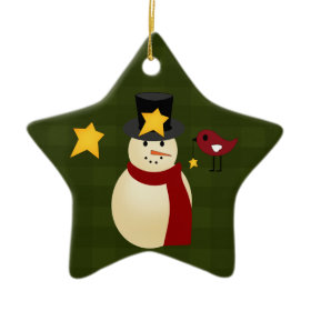 Snowman Bird and Stars Christmas Ornament
