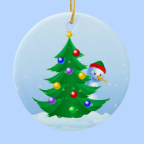Snowman by Christmas Tree ornaments