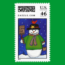 Snowman & Cardinal - Christmas postage stamp