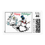 Snowman Chase Happy Holidays Postage Stamps