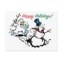Snowman Chase Happy Holidays Postcard by craigbehrin Snowman Chase Happy Holidays Postcard