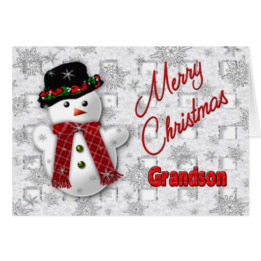 Snowman Christmas Greeting Grandson Card Zazzle