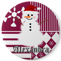 Snowman Christmas Stocking Name Tag Buttons
