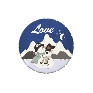 Snowman Couple Mountain LOVE Candy Tin Favor