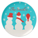 Snowman family dinner plate