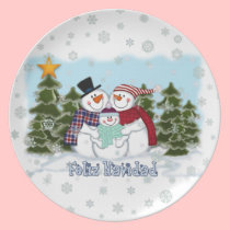 Snowman Family Feliz Navidad Plate