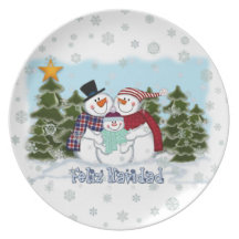 Snowman Family Feliz Navidad Plate