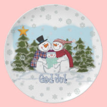 Snowman Family God Jul Plate