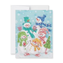 Snowman Family in the Snow Ready for Christmas Personalized Invites
