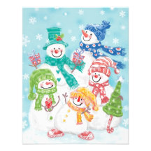Snowman Family in the Snow Ready for Christmas Personalized Invites