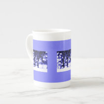Snowman Family in Winter Blue Bone China Mug