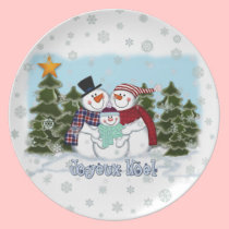 Snowman Family Joyeux Noel Plate
