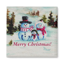 Snowman Family, Merry Christmas! magnets