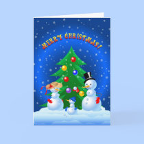 Snowman Family Playing Snowballs cards