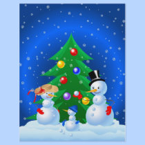 Snowman Family Playing Snowballs flyers