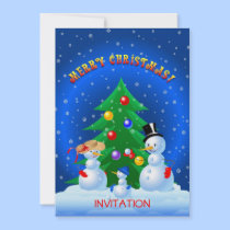 Snowman Family Playing Snowballs invitations