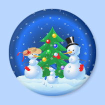 Snowman Family Playing Snowballs magnets