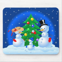 Snowman Family Playing Snowballs mousepads