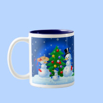 Snowman Family Playing Snowballs mugs