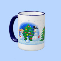 Snowman Family Playing Snowballs mugs