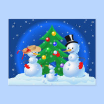Snowman Family Playing Snowballs postcards