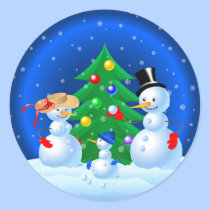 Snowman Family Playing Snowballs stickers