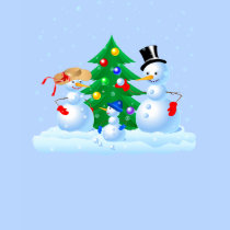 Snowman Family Playing Snowballs t-shirts
