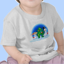 Snowman Family Playing Snowballs t-shirts