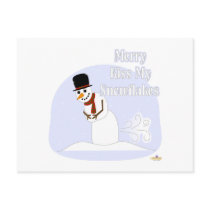 Snowman Farting Merry Kiss My Snowflakes Blue postcards