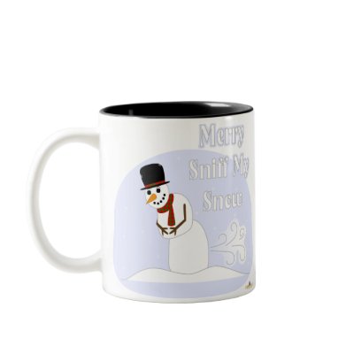 Snowman Farting Merry Sniff My Snow Blue Coffee Mugs by holidayhearth