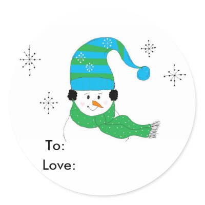Snowman Gift Seal Round Sticker by seashell2