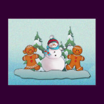 SNOWMAN & GINGERBREAD KIDS by SHARON SHARPE postcards