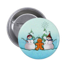 SNOWMAN & GINGERBREAD MAN by SHARON SHARPE Pinback Buttons