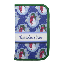 Snowman Green Hat Blue Folio Planner