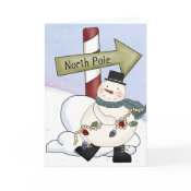 Snowman Hanging Christmas LIghts card