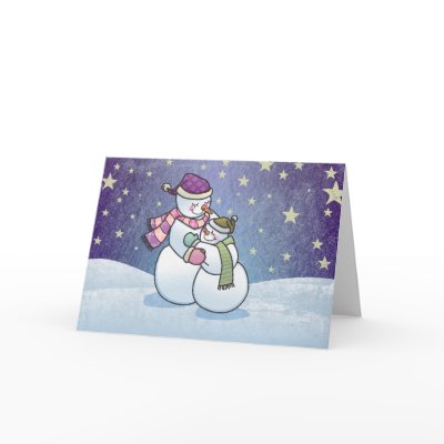 Snowman Hugs Holiday Greeting Card by karyn_lewis