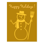 snowman in dark gold post card