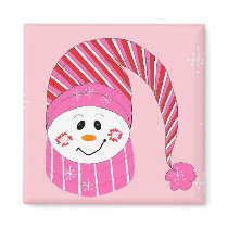 Snowman in pink stripes... magnet by seashell2 Snowman in pink stripes... magnet