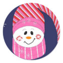 Snowman in pink stripes - stickers