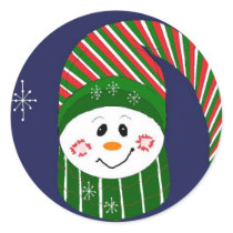 Snowman in Red & Green Stripes - stickers