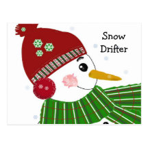Snowman in Red Hat and Green Scarf Post Card