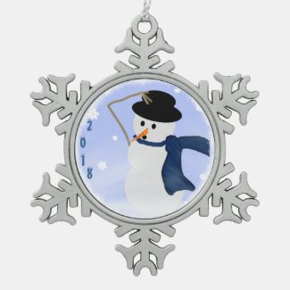 Snowman in the Wind Snowflake Ornament