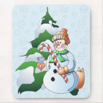 SNOWMAN & KITTY by SHARON SHARPE mousepads by sharonsharpe SNOWMAN & KITTY by SHARON SHARPE mousepads