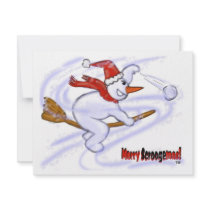 Snowman On Broom invitations